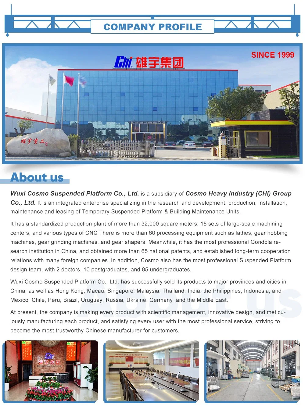Zlp630, 630kg, 6m Aluminum Alloy Suspended Lifting Platform, Cradle, Gondola for Building Facade Window Cleaning and Curtain Wall Installation with CE Approved